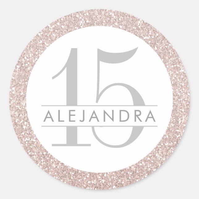 Blush Pink Glitter Quince Años Favor Sticker Label (Front)