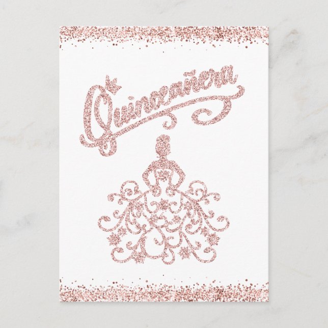 Blush Pink Glitter Quinceañera 15 Crown Invitation (Front)