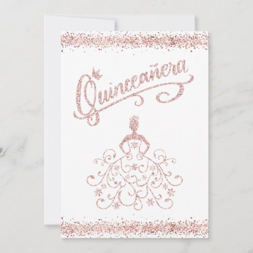 Blush Pink Glitter Quinceaera 15 Crown Invitation