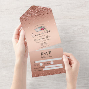 Blush Pink Glitter Quinceanera All In One Invitati Invitation