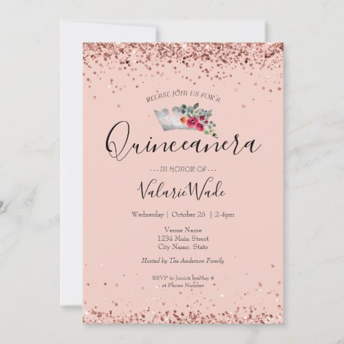 Blush Pink Glitter Quinceanera Budget Invitation
