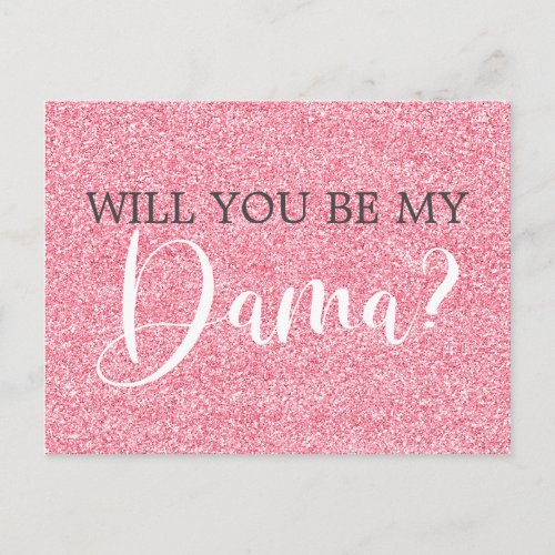 Blush Pink Glitter Quinceanera Dama Proposal Invitation Postcard