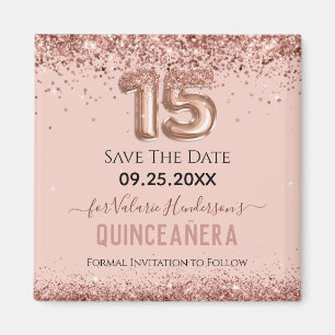Blush Pink Glitter Quinceanera Save the Date Magnet