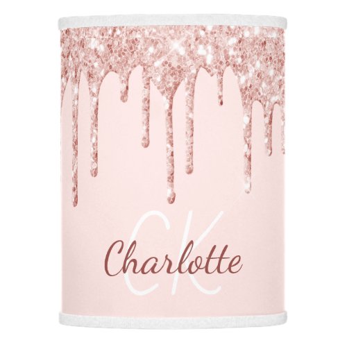 Blush pink glitter rose gold monogram name lamp shade