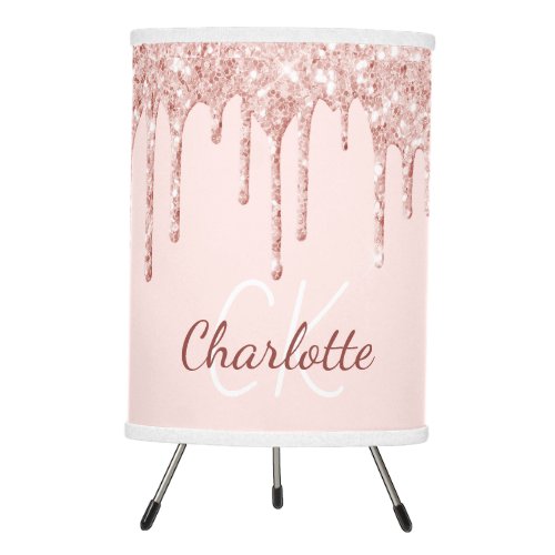 Blush pink glitter rose gold monogram name tripod lamp