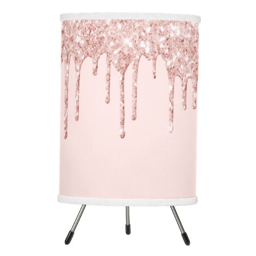 Blush pink glitter rose gold pastel girly glam tripod lamp