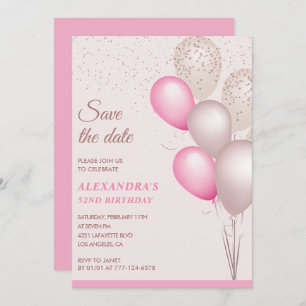 Blush Pink Glitter Save the date 52nd birthday Invitation