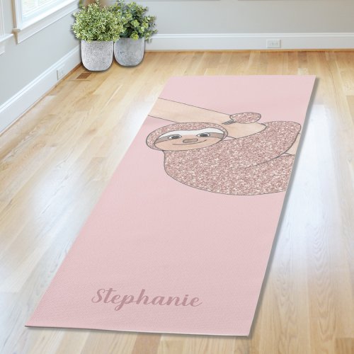 Blush Pink Glitter Sloth Personalized Yoga Mat