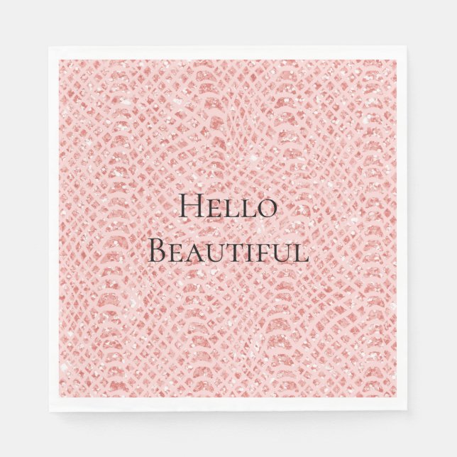 Blush Pink Glitter Snake Skin Animal Print Napkins (Front)