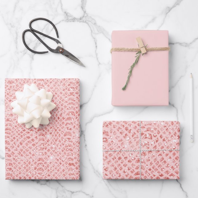 Blush Pink Glitter Snake Skin Animal Print Wrapping Paper Sheets (Front)