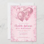 Blush Pink Glitter Sparkle Balloon Kids Birthday Invitation<br><div class="desc">Modern Glam Blush Pink Glitter Sparkle Balloon Feminine Girl Kids Birthday Invitation</div>