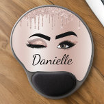 Blush Pink Glitter Sparkle Eyelashes Monogram Name Gel Mouse Pad<br><div class="desc">Rose Gold - Blush Pink Faux Foil Metallic Sparkle Drips Glitter Brushed Metal Monogram Name and Initial Eyelashes (Lashes), Eyelash Extensions and Eyes Blush Pink Mouse Pad (mousepad). The design makes the perfect sweet 16 birthday, wedding, bridal shower, anniversary, baby shower or bachelorette party gift for someone looking for a...</div>