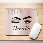 Blush Pink Glitter Sparkle Eyelashes Monogram Name Mouse Pad<br><div class="desc">Rose Gold - Blush Pink Faux Foil Metallic Sparkle Drips Glitter Brushed Metal Monogram Name and Initial Eyelashes (Lashes), Eyelash Extensions and Eyes Blush Pink Mouse Pad (mousepad). The design makes the perfect sweet 16 birthday, wedding, bridal shower, anniversary, baby shower or bachelorette party gift for someone looking for a...</div>