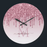 Blush Pink Glitter Sparkle Glam Dripping Monogram Large Clock<br><div class="desc">Glam Blush Hot Pink Glitter Sparkle Dripping Monogram Large Clock</div>