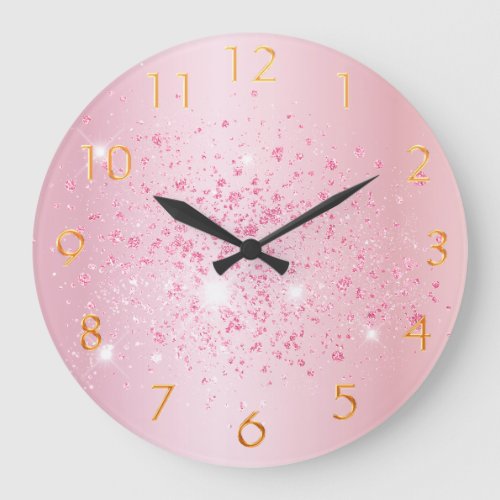 Blush pink glitter sparkles name script large clock