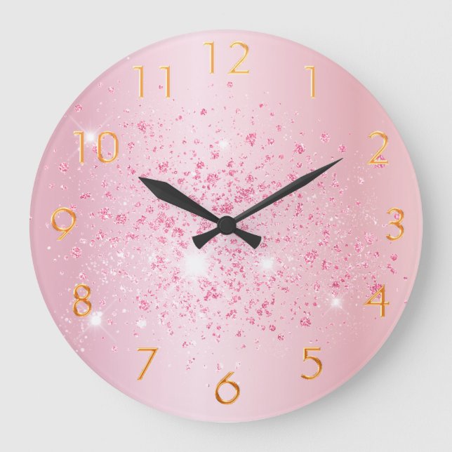 Blush pink glitter sparkles name script large clock (Front)