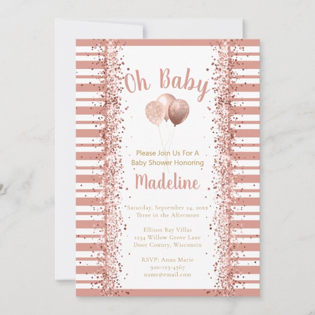 Blush Pink Glitter Stripes Oh Baby Shower  Invitation (Front)