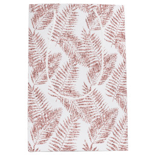Blush Pink Glitter Tropical Leaves Medium Gift Bag