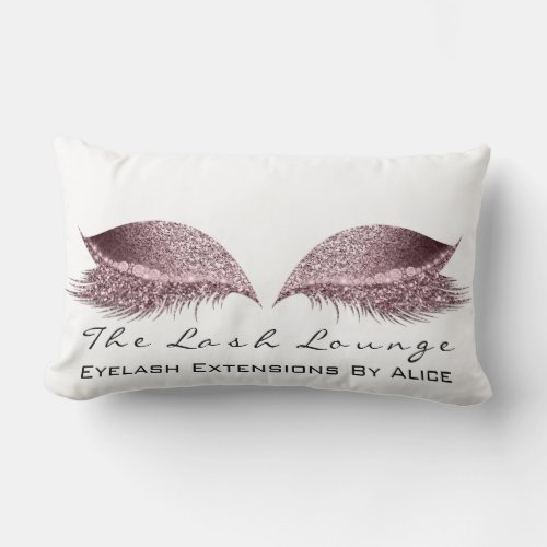 Blush Pink Glitter White Makeup Lashes Beauty Lumbar Pillow