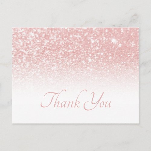 Blush Pink Glitter White Ombre Thank You Postcard