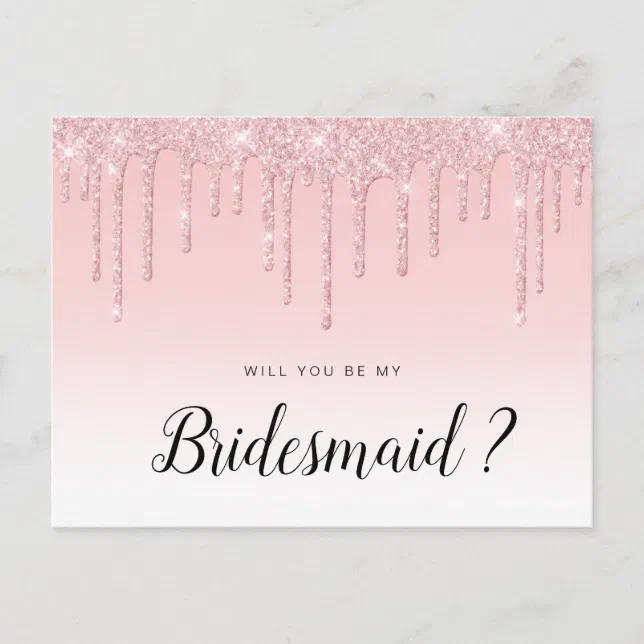 blush pink glitter will you be my Bridesmaid card | Zazzle