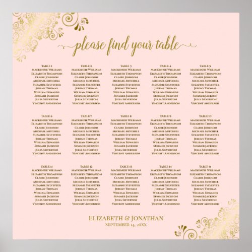 Blush Pink  Gold 15 Table Wedding Seating Chart