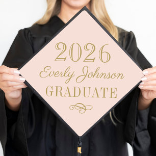 Blush Pink Gold 2026 Graduate Graduation Cap Topper