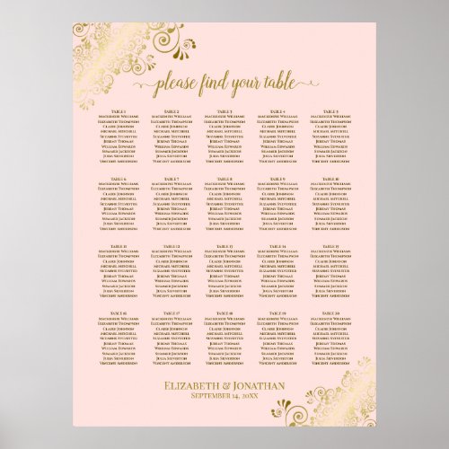 Blush Pink  Gold 20 Table Wedding Seating Chart