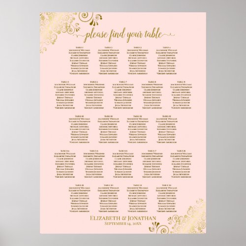 Blush Pink  Gold 22 Table Wedding Seating Chart