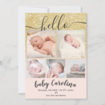 blush pink gold 5 grid photo baby girl birth announcement