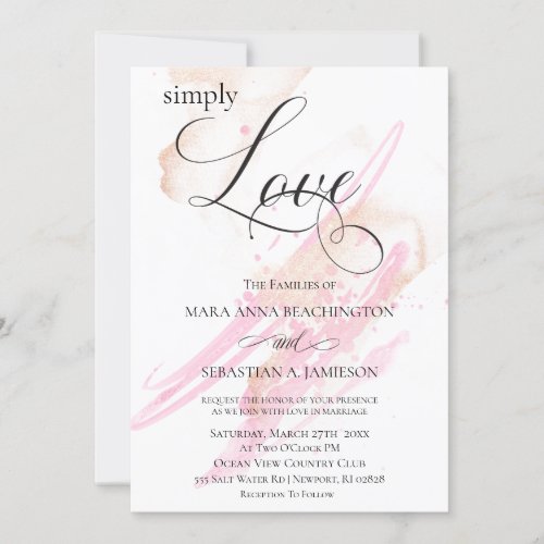  Blush Pink Gold Abstract Modern Wedding Invitation