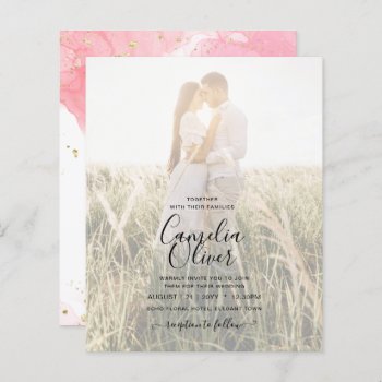 Blush Pink Gold Abstract Ombre Ink Wedding Invite