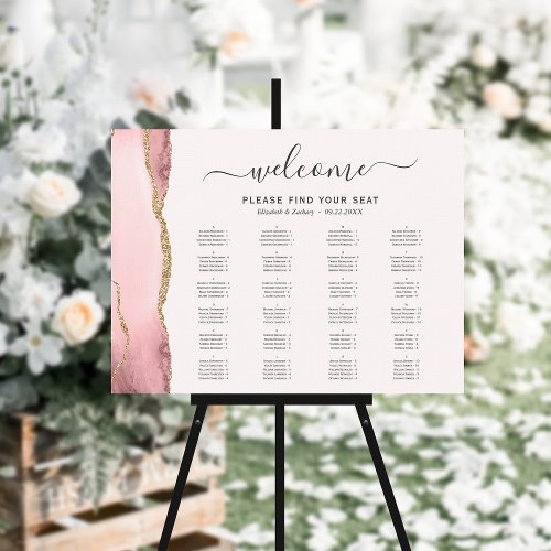 Blush Pink Gold Agate Alphabetical Wedding Seating Foam Board
