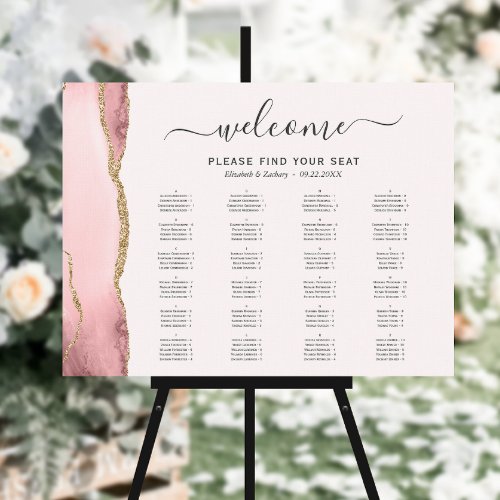 Blush Pink Gold Agate Alphabetical Wedding Seating Foam Board