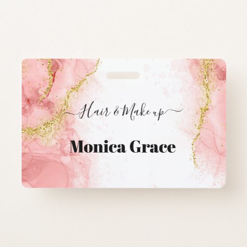 Blush Pink Gold Agate Beauty Business name tags    Badge