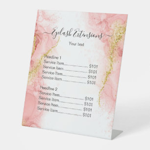 Blush Pink Gold Agate Beauty Makeup Salon Price Pedestal Sign