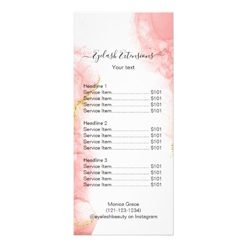 Blush Pink Gold Agate Beauty Makeup Salon Price Rack Card