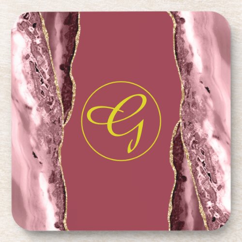 Blush Pink  Gold Agate Beverage Coaster