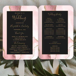 Blush Pink Gold Agate Dark Wedding Program Hand Fan