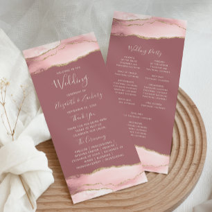 Blush Pink Gold Agate Dusty Rose Wedding Program