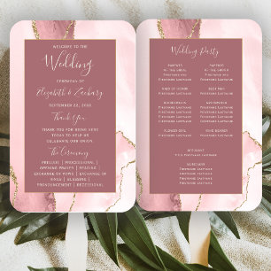 Blush Pink Gold Agate Dusty Rose Wedding Program Hand Fan