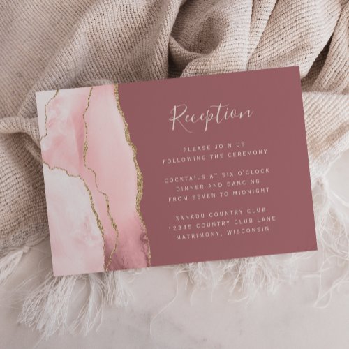 Blush Pink Gold Agate Dusty Rose Wedding Reception Enclosure Card