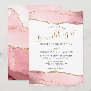 Blush Pink Gold Agate Elegant Watercolor Wedding Invitation