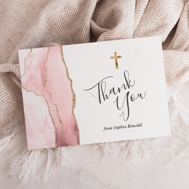 Blush Pink Gold Agate First Communion Thank You (Creator Uploaded)