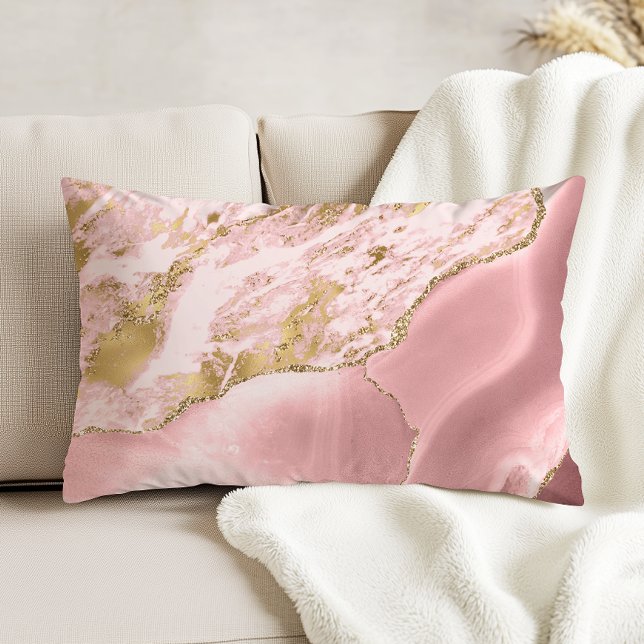Blush Pink Gold Agate Marble Accent Pillow (Creator Uploaded)