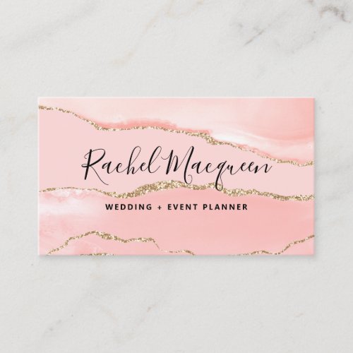 Blush Pink Gold Agate Marble Business Card