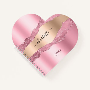 Blush pink gold agate marble name notebook