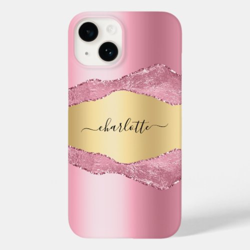 Blush pink gold agate marble name script Case_Mate iPhone 14 case