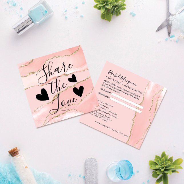 Blush Pink Gold Agate Marble Referral Card (Creator Uploaded)