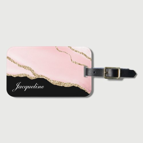 Blush Pink Gold Agate Modern Watercolor Luggage Tag